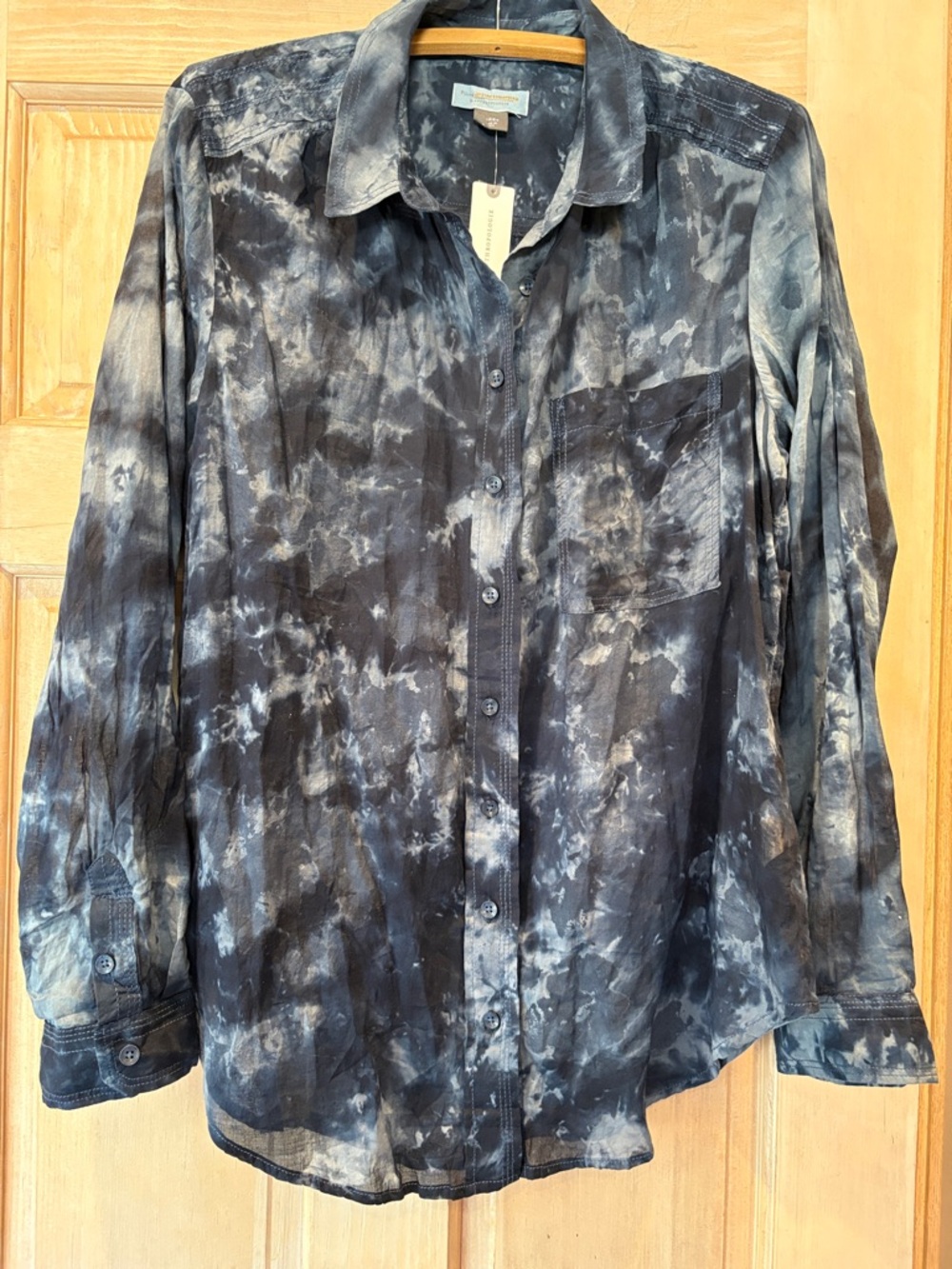 Anthropologie Pilcro Tie-Dye Button-Up Shirt in Navy and Charcoal Size L
